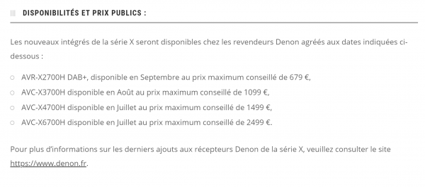 Denon AVC-X6700H, 4700H, 3700H et AVR-X2700H, dispo et prix.png