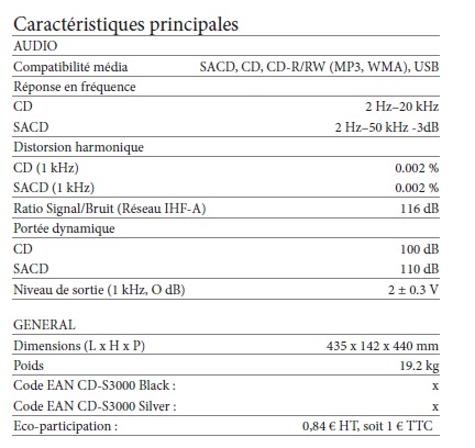 yamaha cd-s3000 caracteristiques