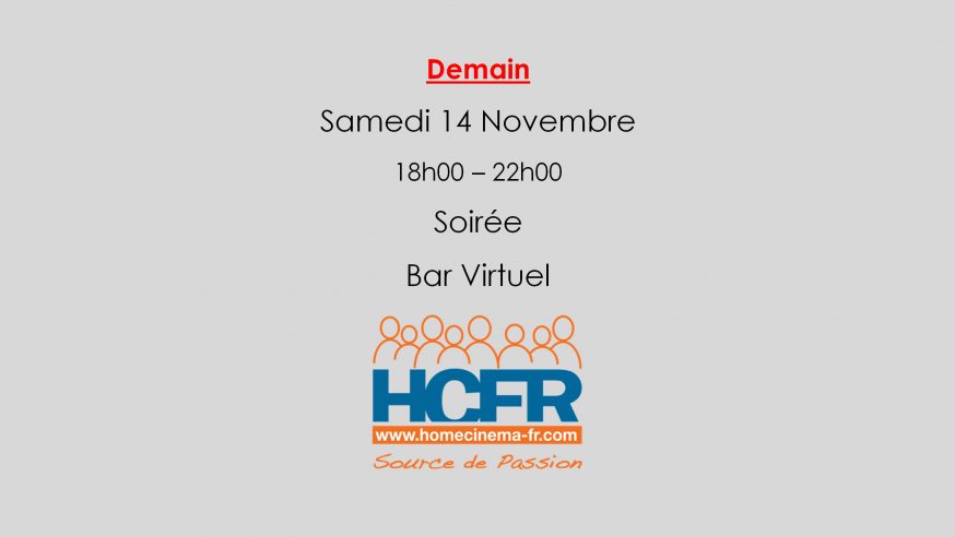 Evénement HCFR – la Soirée Bar Virtuel, Samedi 14 Novembre 18h00 – 22h00, c’est demain