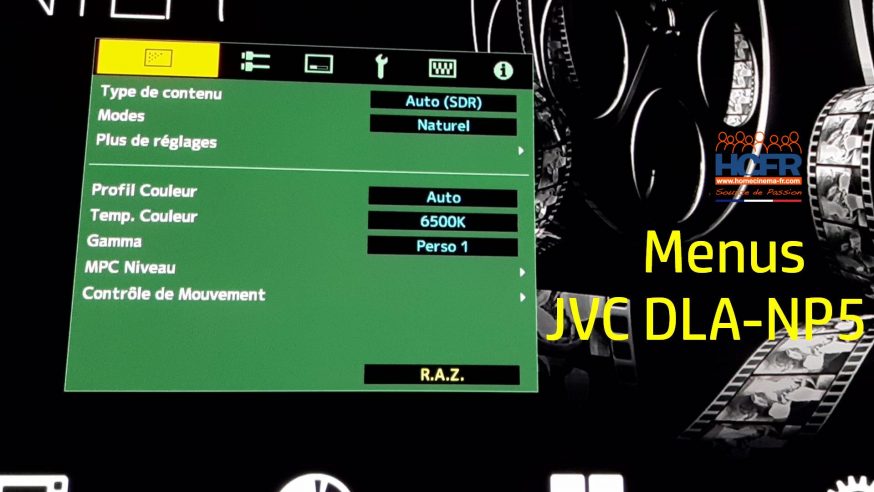 Vidéo HCFR : JVC DLA-NP5, vidéoprojecteur lampe 4K – Menus